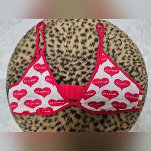 Playboy Bunny Pacsun Red Hearts Valentines Red Bra Bralette Logo Size XS